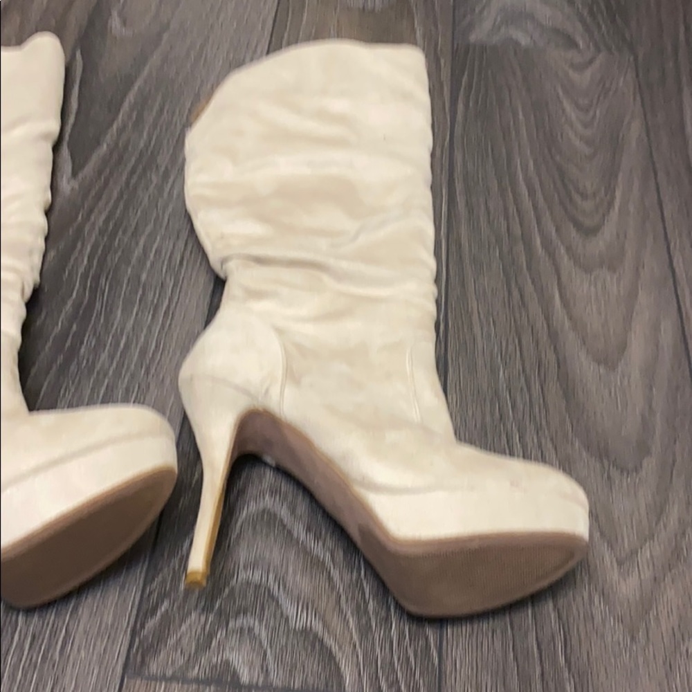 New, platform high heeled boots, cream color, Sz 8